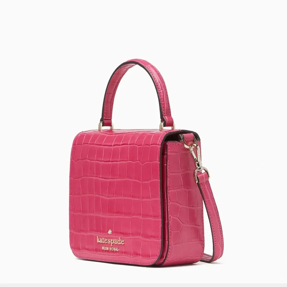 Kate Spade Pink Staci Croc Embossed Crossbody Bag - Picture 2 of 10